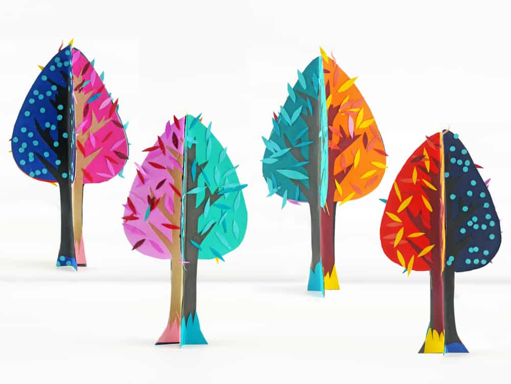 Teach kids the joy of seasonal changes while making some beauriful art with a simple and modern 4 seasons tree paper craft 