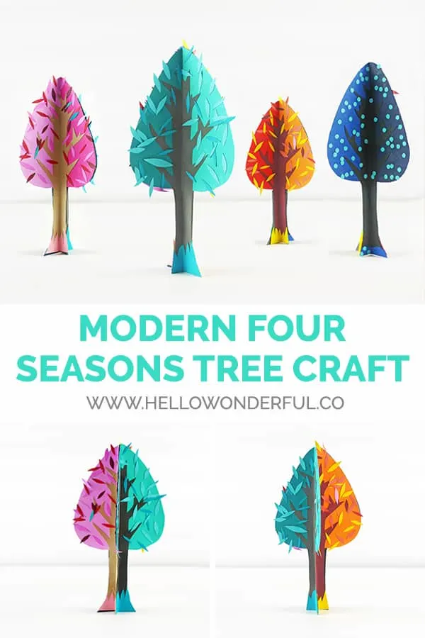 Teach kids the joy of seasonal changes while making some beauriful art with a simple and modern 4 seasons tree paper craft