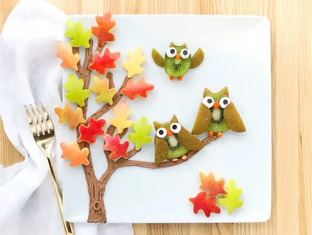 This owl fall fruit art is an adorably delicious healthy snack for kids!
