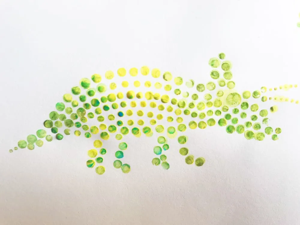 Create fun dinosaur pointillism art with a free template!