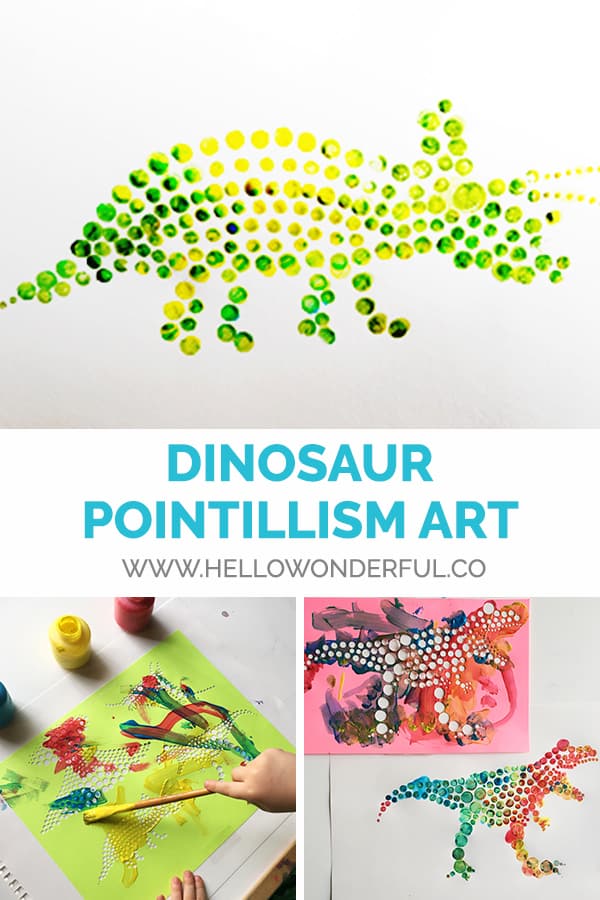 Create fun dinosaur pointillism art with a free template! 