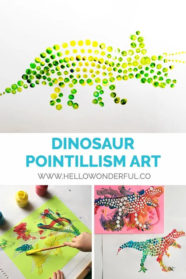 Create fun dinosaur pointillism art with a free template! 