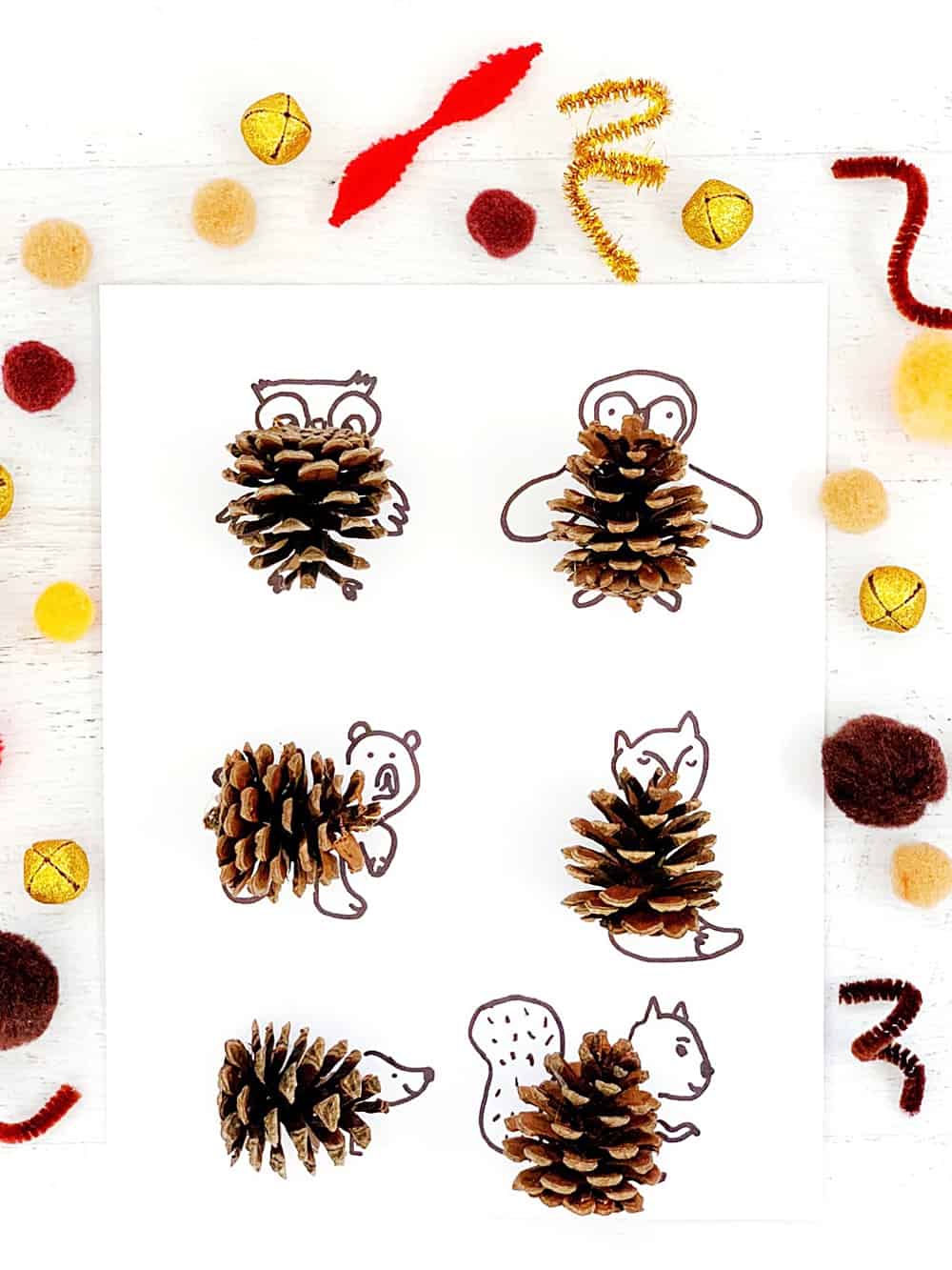 PINE CONE ANIMAL ART hello, Wonderful