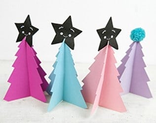 Create your own holiday countdown and use colorful pom poms to decorate these bright trees paper trees (free template included).