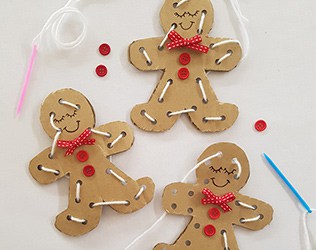 A simple gingerbread lacing activity for holiday-themed fine motor skill practice.