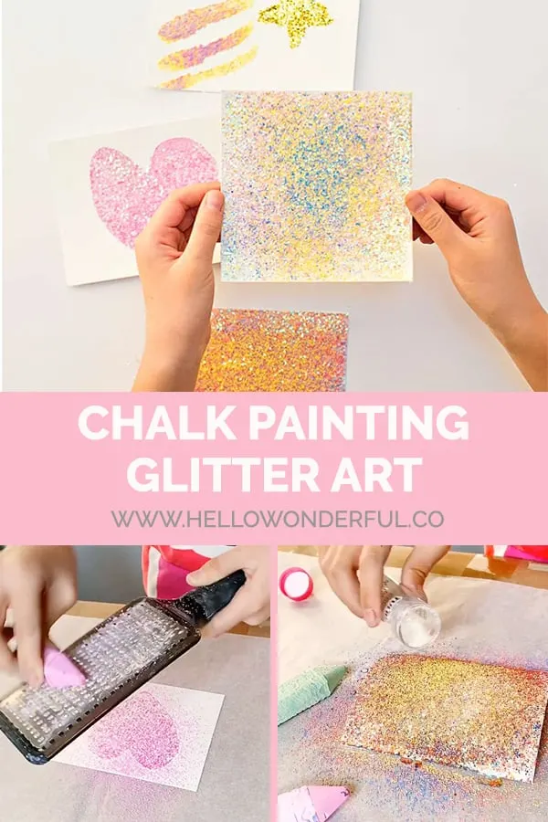 Make beautiful glitter art with sidewalk chalk! 