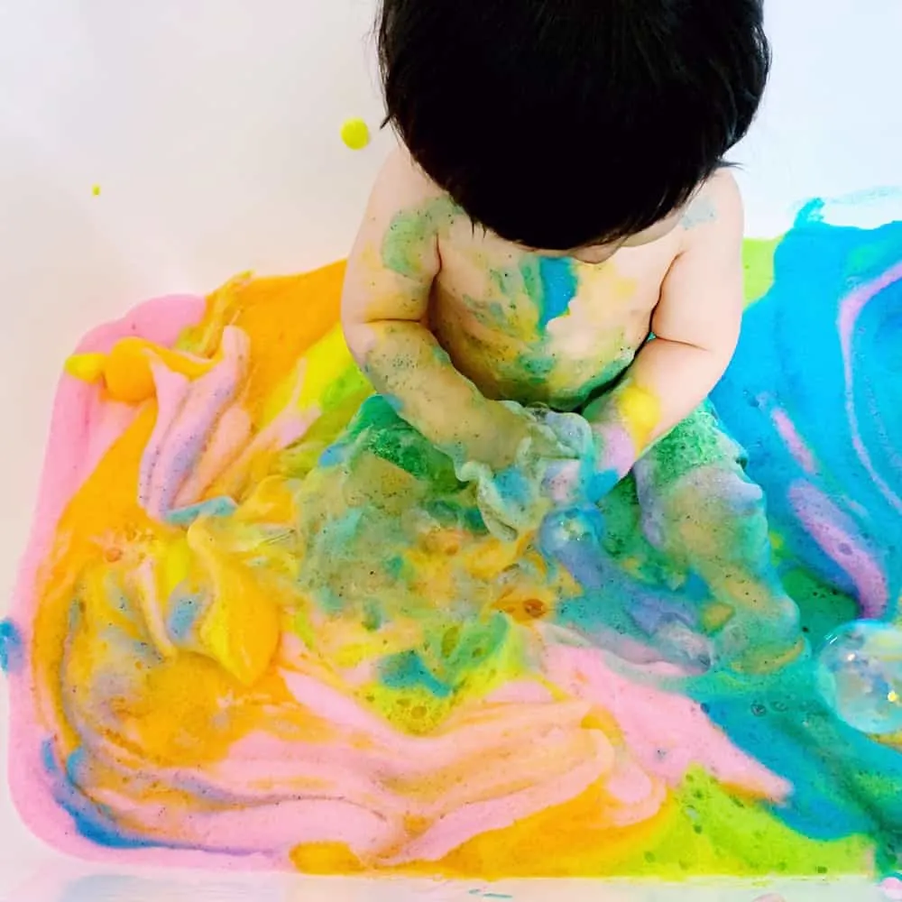 Rainbow Soap Foam Bubbles Sensory Play