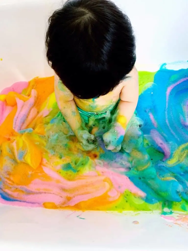 Rainbow Soap Foam Bubbles Sensory Play