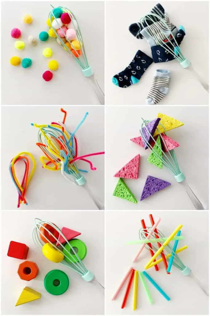 kitchen whisk ideas for baby fine motor skills and sensory activities
