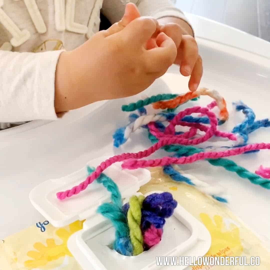 BABY WIPE CONTAINER YARN SENSORY FINE MOTOR SKILLS ACTIVITY - hello ...