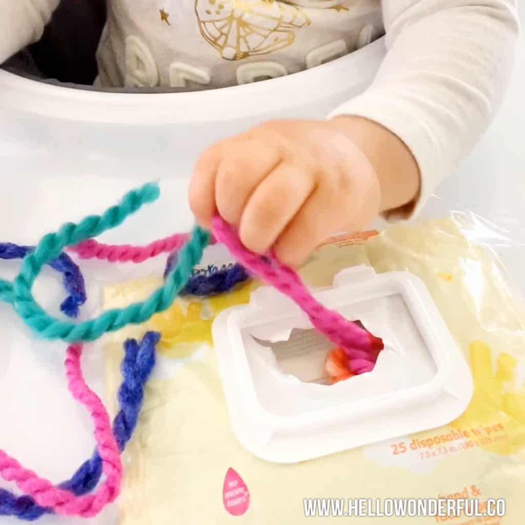 Yarn Pulling Baby Fine Motor Skills Activity