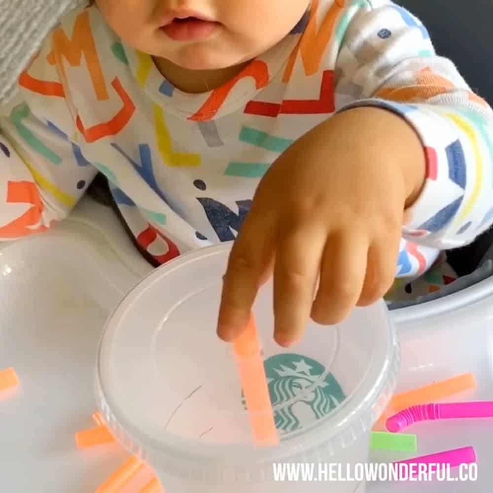 Cup and Straw Fine Motor Skills Activity For Babies And Toddlers