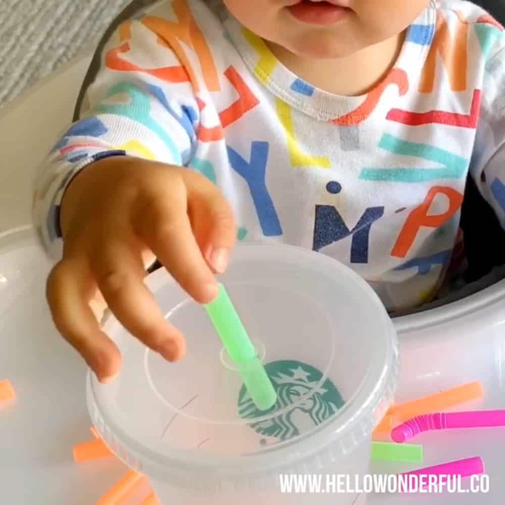 Cup and Straw Fine Motor Skills Activity For Babies And Toddlers