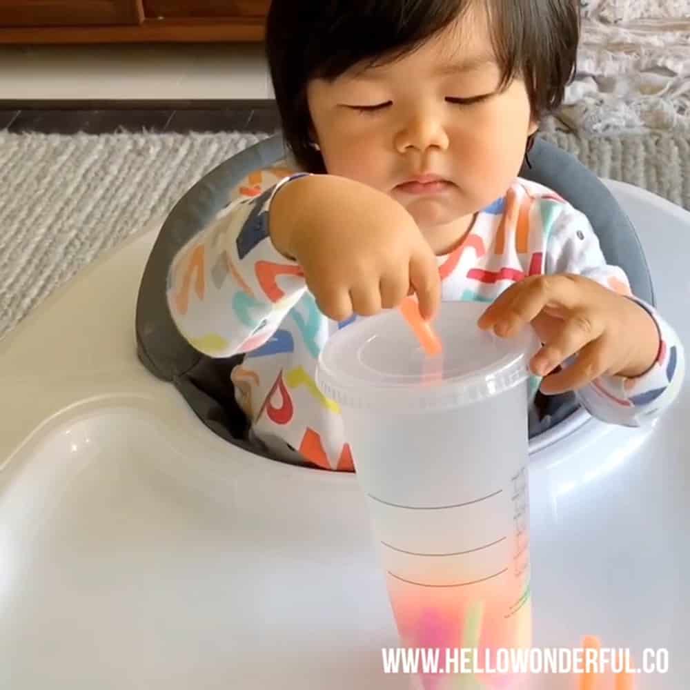 Cup and Straw Fine Motor Skills Activity For Babies And Toddlers