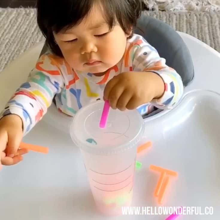 CUP AND STRAW FINE MOTOR SKILLS ACTIVITY FOR BABIES AND TODDLERS