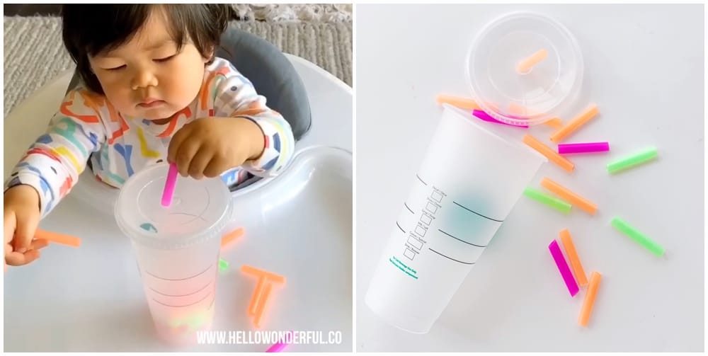 Cup and Straw Fine Motor Skills Activity For Babies And Toddlers