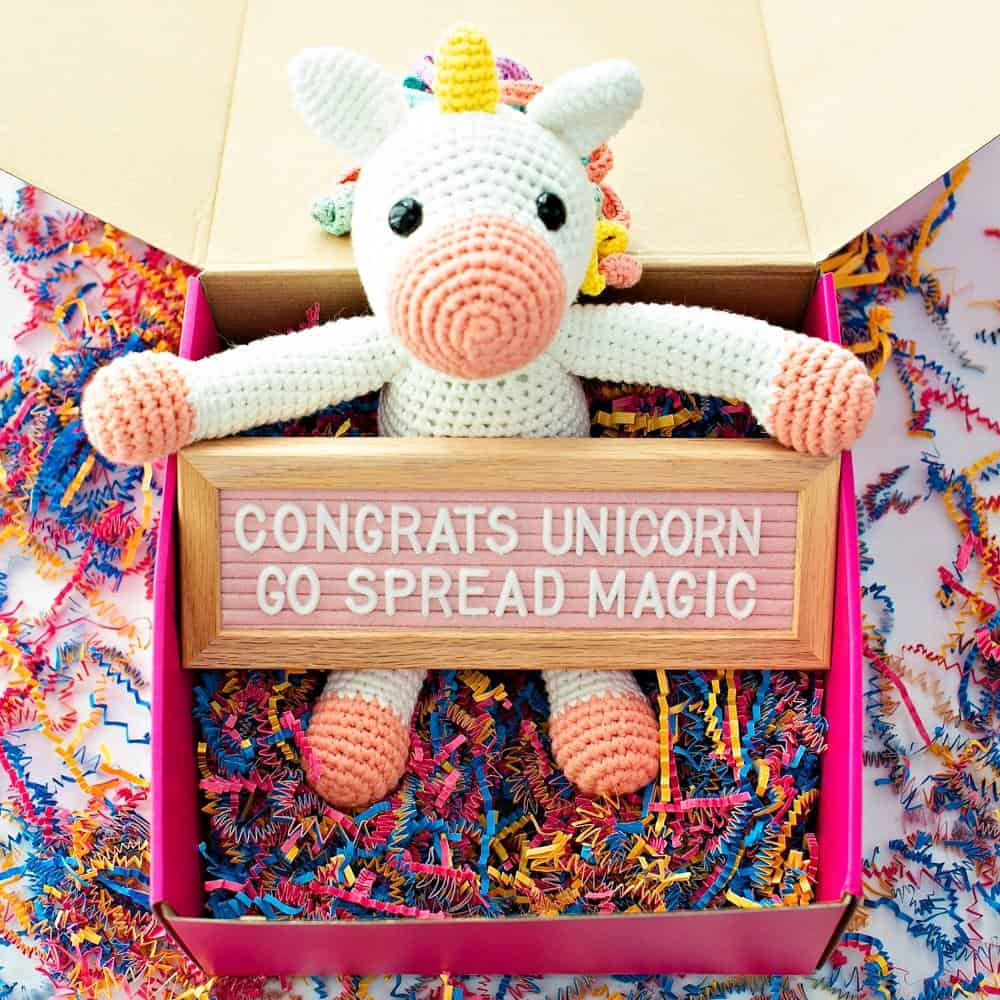 Crochet unicorn graduation gift