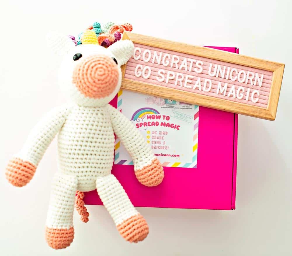 Crochet unicorn graduation gift