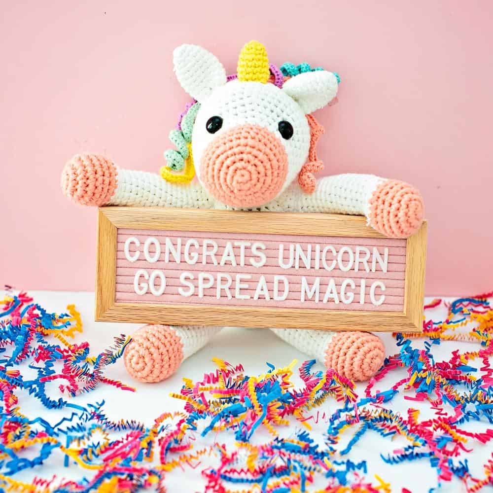 Crochet unicorn graduation gift