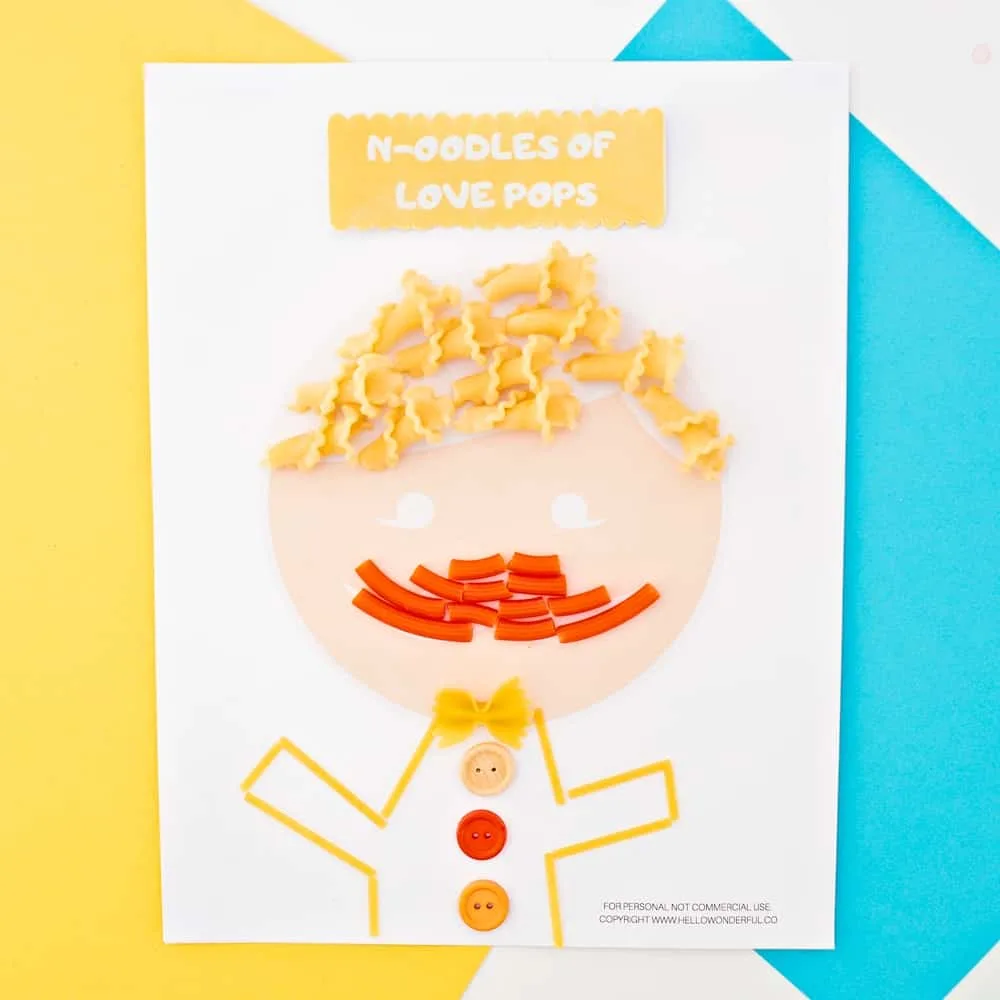 Father's Day Pasta Portrait Art With Printable Template. Crafty Handmade Father's Day Card or Gift From Kids. 