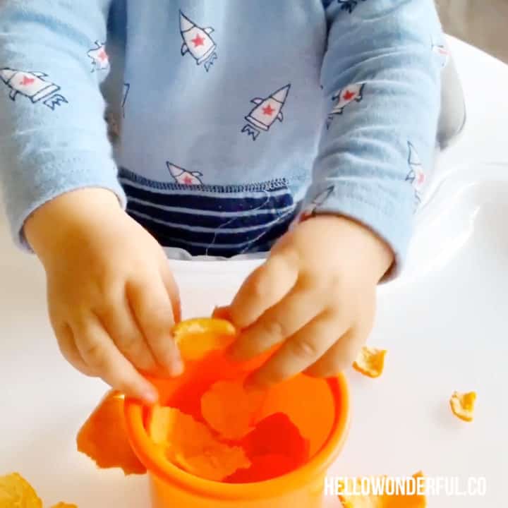 PEELING ORANGES FINE MOTOR SKILLS ACTIVITY FOR BABIES OR TODDLERS