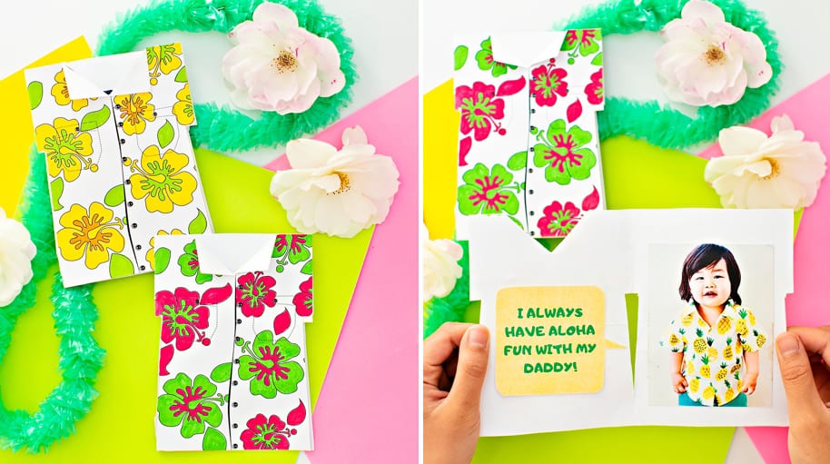 Handmade Hawaiian Shirt Father's Day Card Printable With Photo Kids Can Make. 