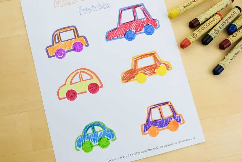 A cars and wheels learning printable activity - with free template and video!