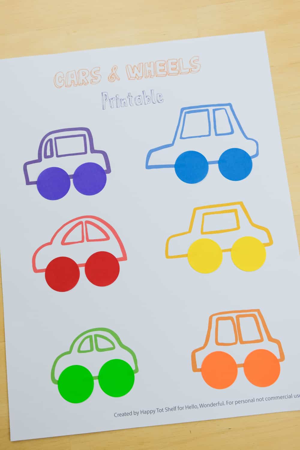 A cars and wheels learning printable activity - with free template and video!