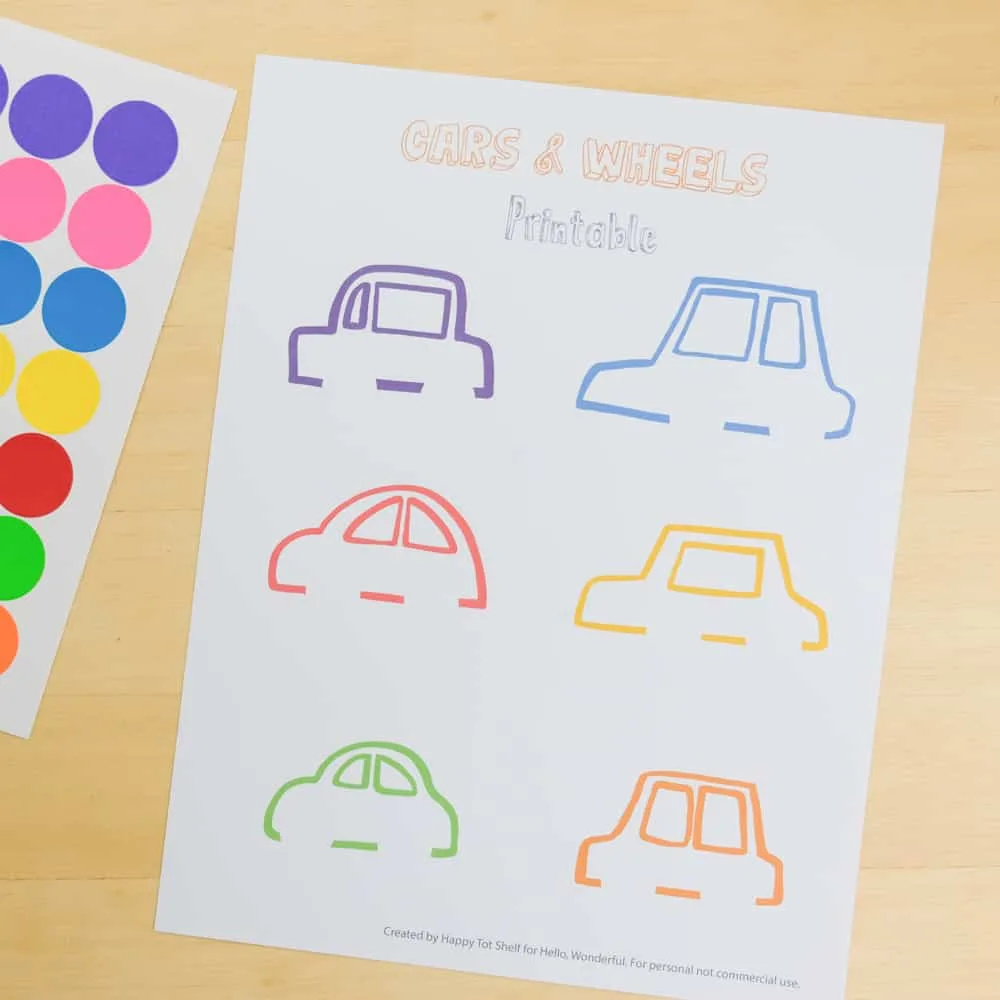 A cars and wheels learning printable activity - with free template and video!