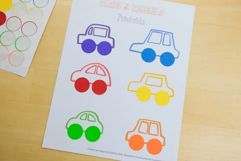 A cars and wheels learning printable activity - with free template and video!