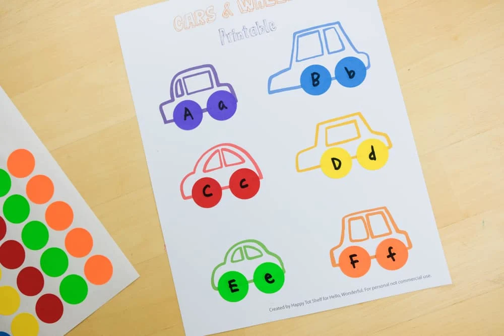 A cars and wheels learning printable activity - with free template and video!