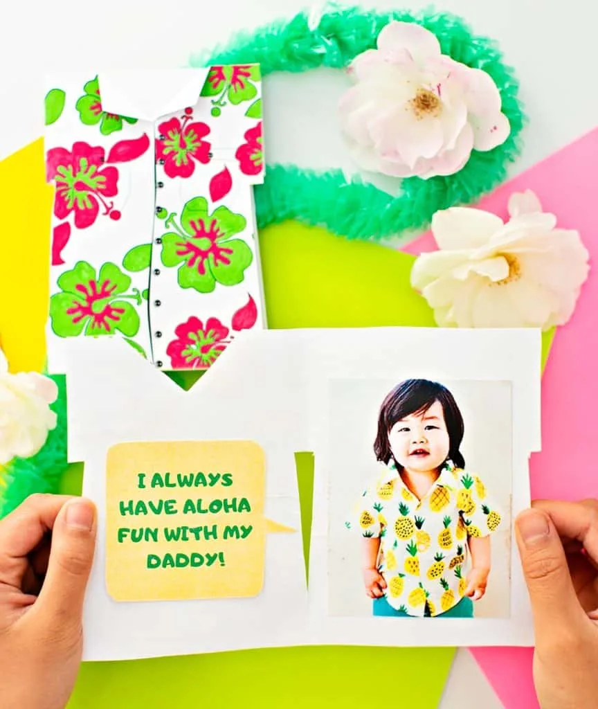 Handmade Hawaiian Shirt Father's Day Card Printable With Photo Kids Can Make. 