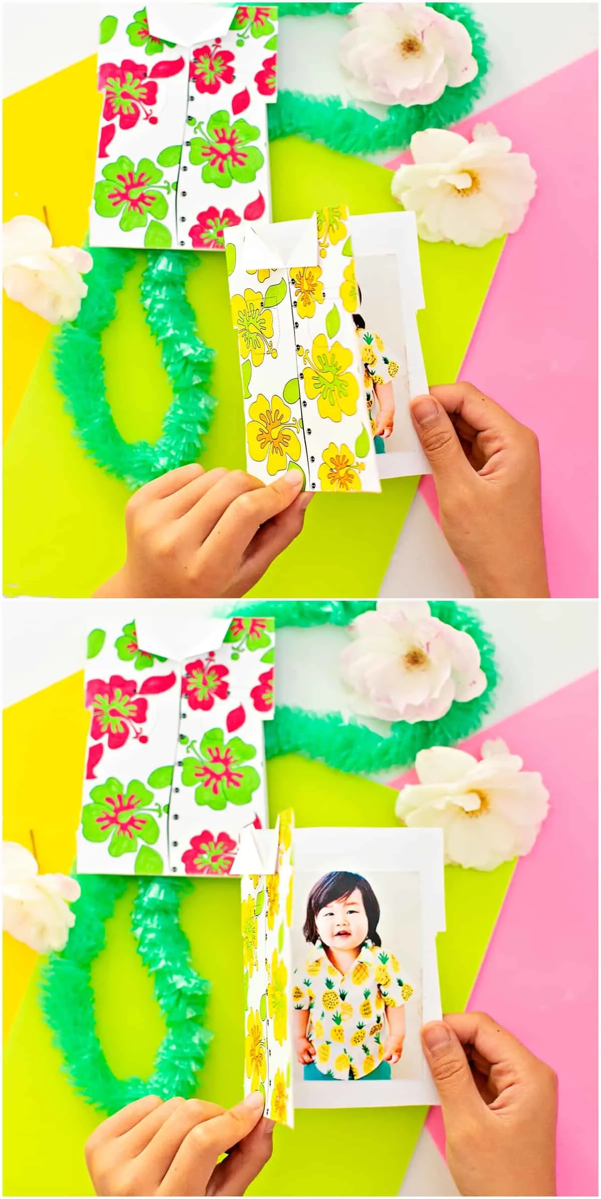 Handmade Hawaiian Shirt Father's Day Card Printable With Photo Kids Can Make. 