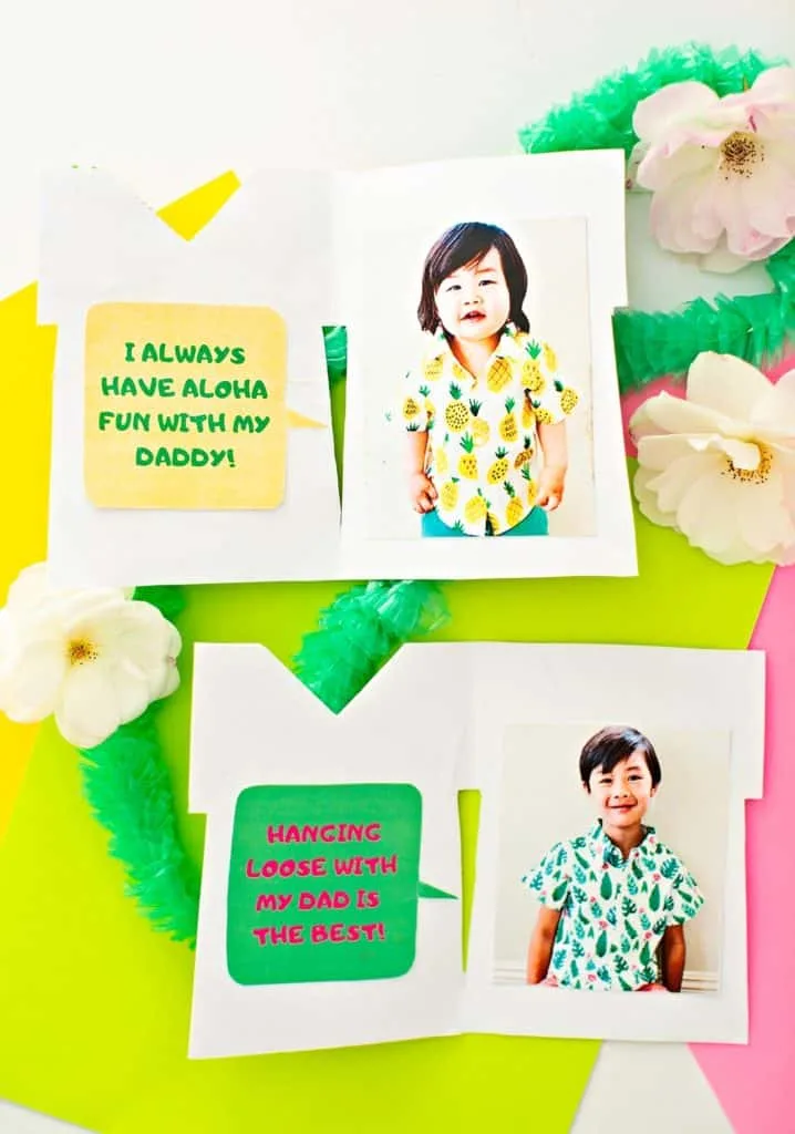 Handmade Hawaiian Shirt Father's Day Card Printable With Photo Kids Can Make. 