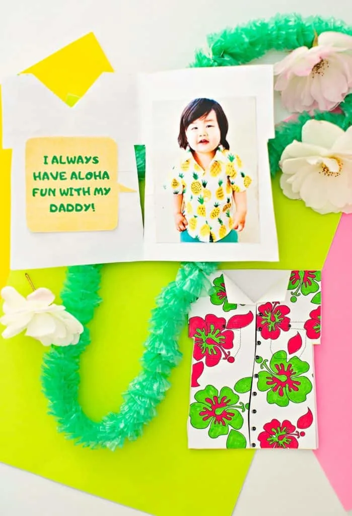Handmade Hawaiian Shirt Father's Day Card Printable With Photo Kids Can Make. 