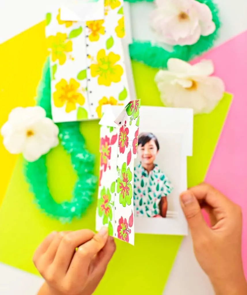 Handmade Hawaiian Shirt Father's Day Card Printable With Photo Kids Can Make. 