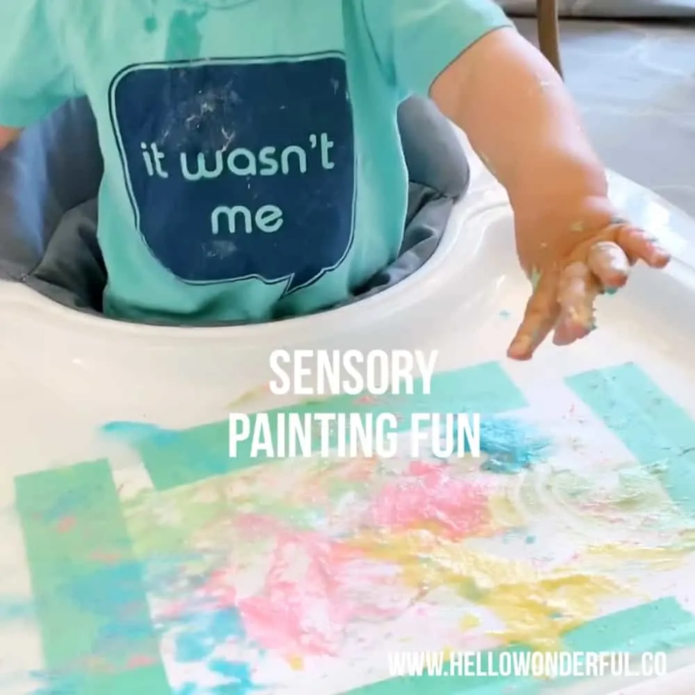 Set up this easy marshmallow stamping with taste safe edible paint. A fun baby or toddler painting activity.