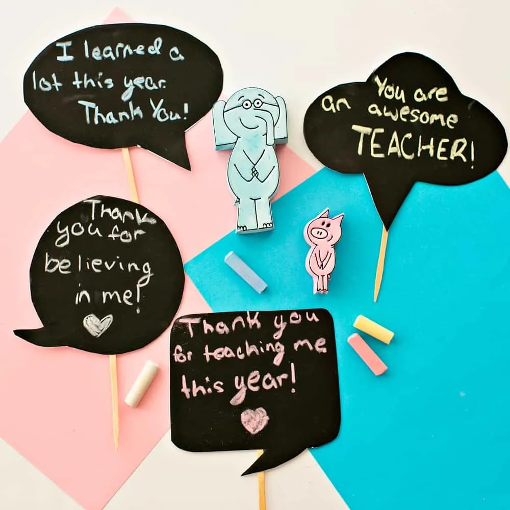 Thank-O-Rama Celebration With Elephant & Piggie. Make chalk thank you teacher cards.