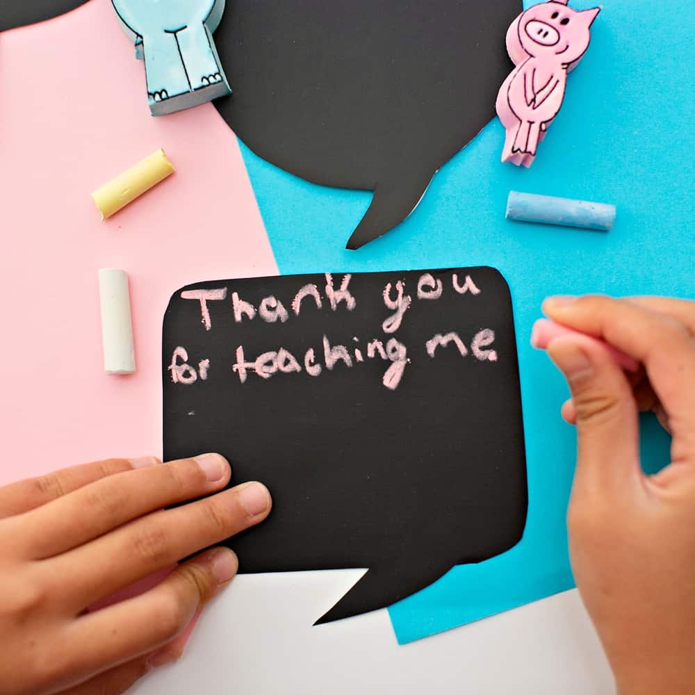 Thank-O-Rama Celebration With Elephant & Piggie. Make chalk thank you teacher cards.