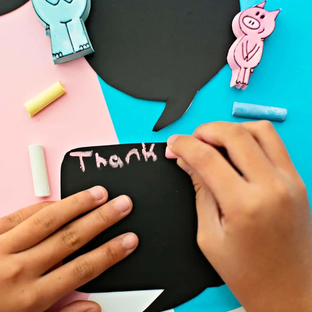 Thank-O-Rama Celebration With Elephant & Piggie. Make chalk thank you teacher cards.