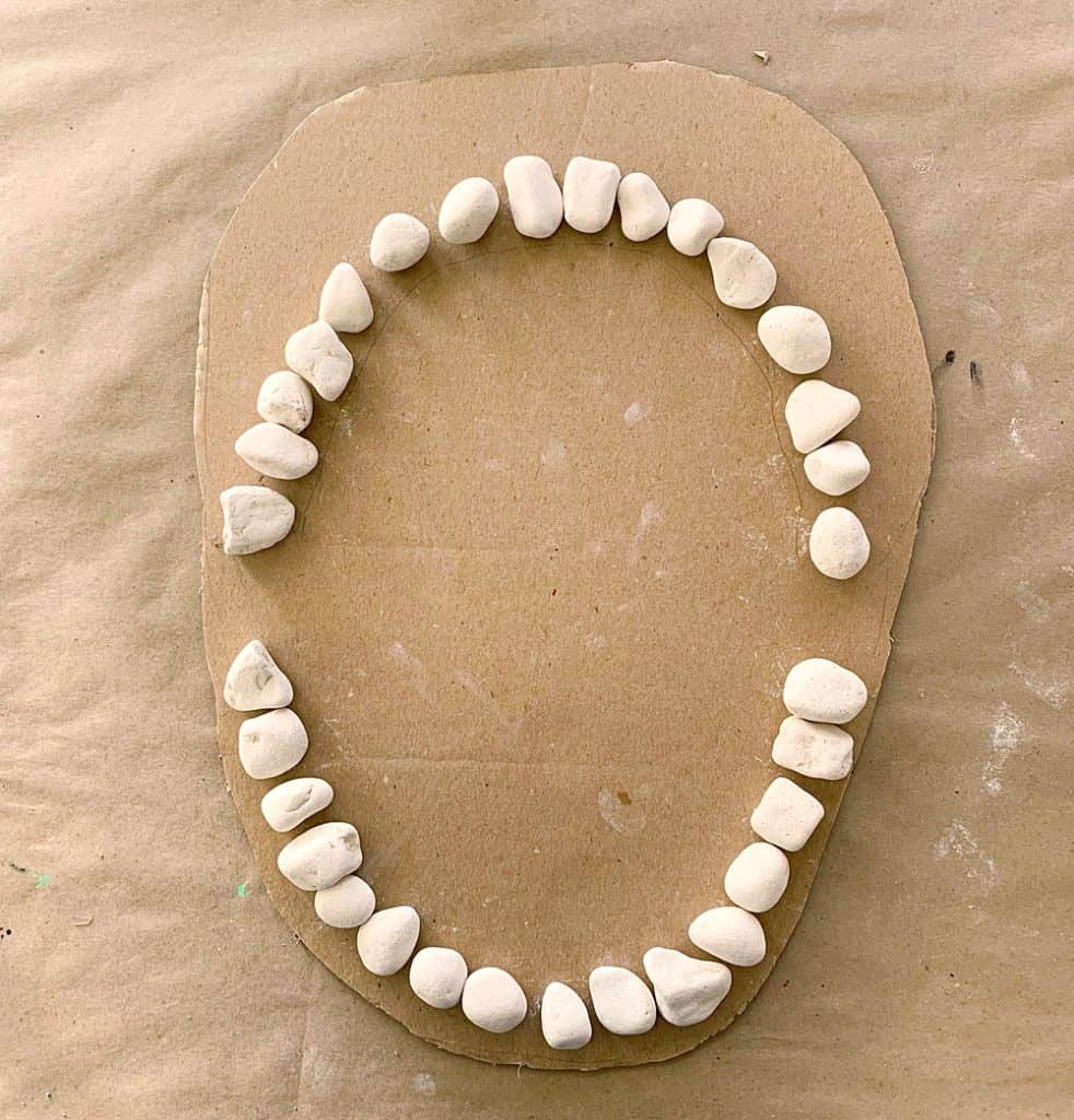 teeth mouth anatomy learning activity for kids made out of rocks and cardboard