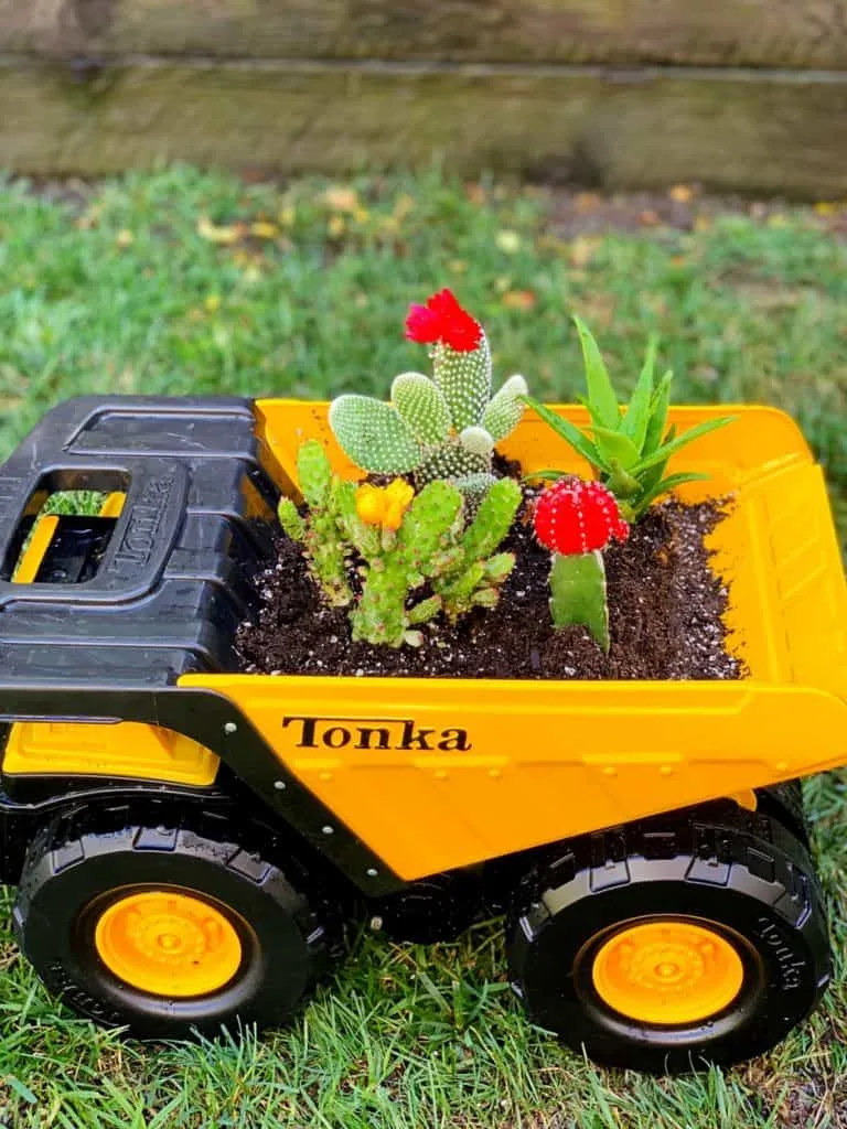 recycle toy trucks into planters