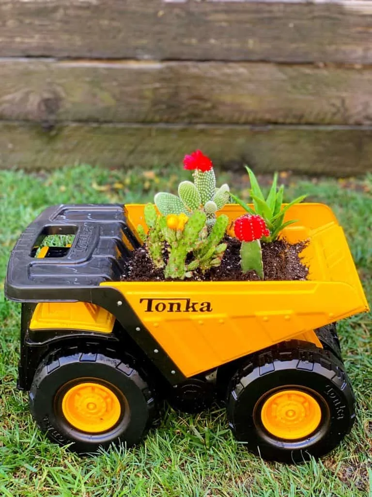 recycle toy trucks into planters