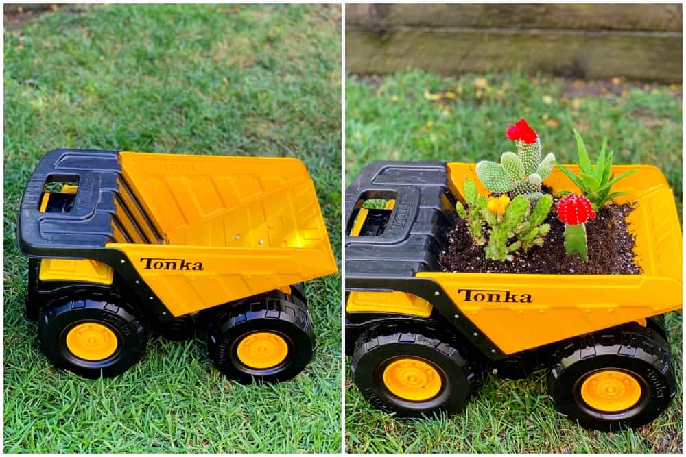 recycle toy trucks into planters