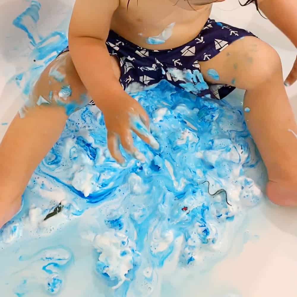 toddler frozen shaving cream ocean sensory play