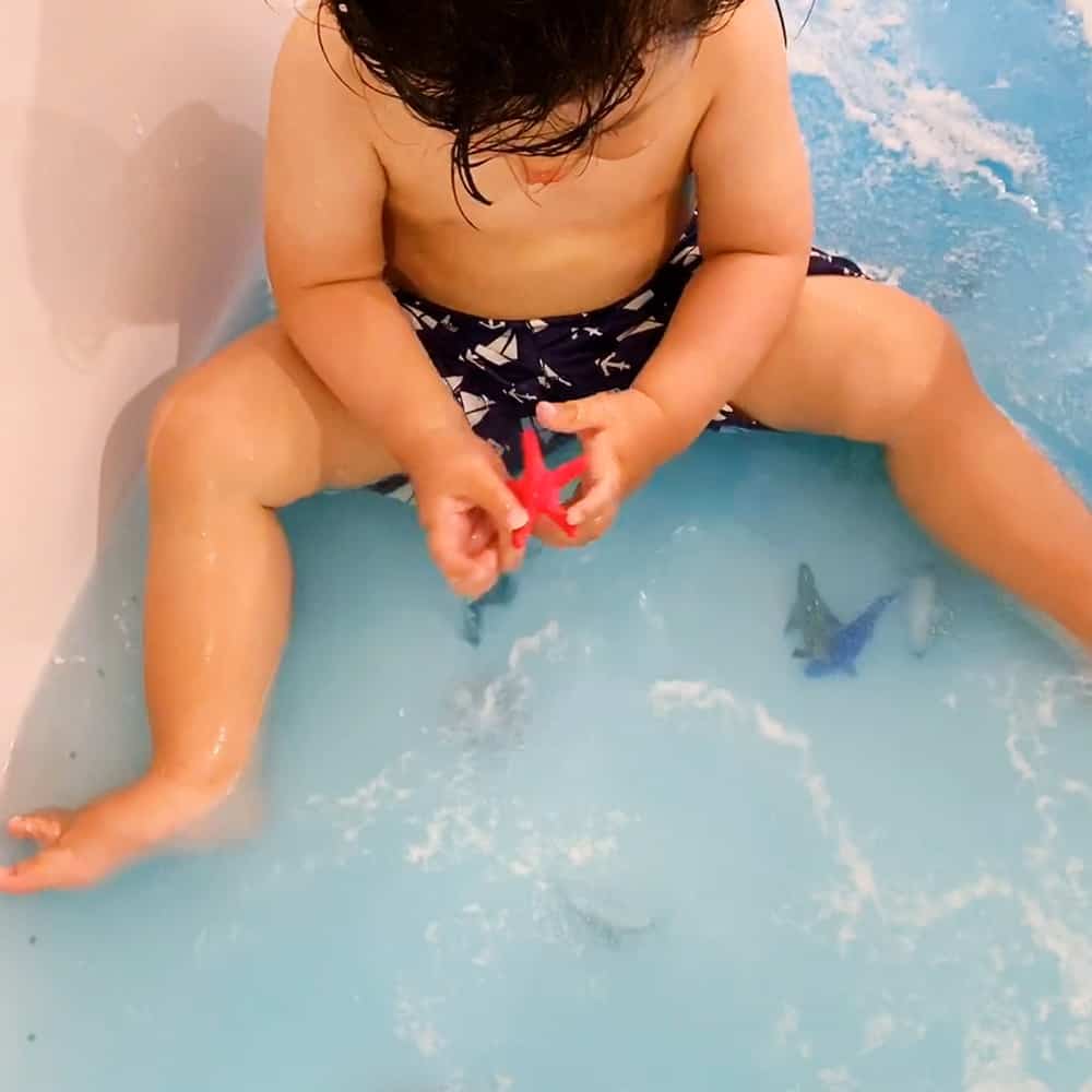 Toddler shaving cream ocean sensory play