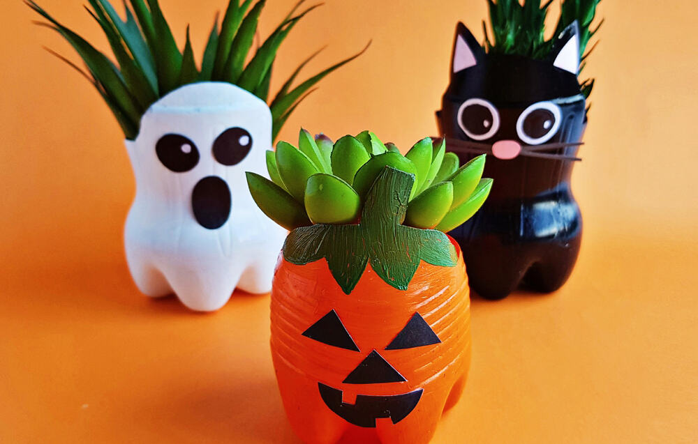 Halloween Recycled Bottle Planters Craft 