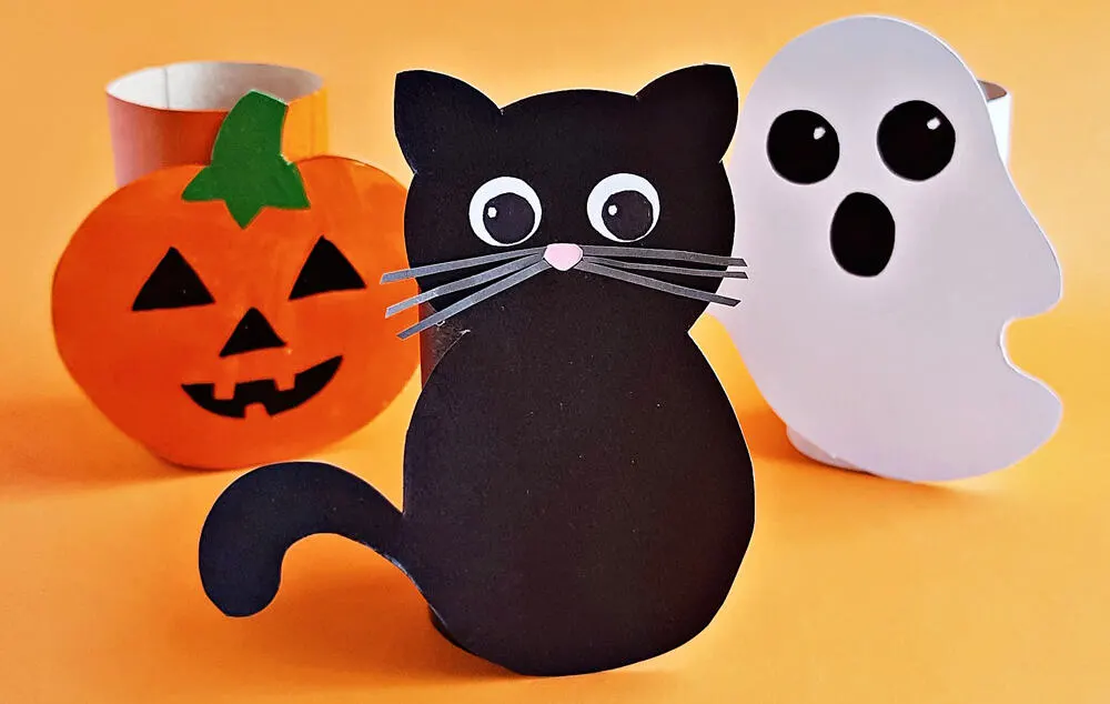 Black cat toilet paper roll craft Printable Halloween Spooky Coloring  Activity