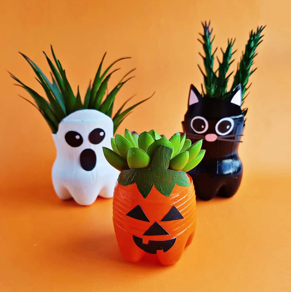 Halloween Recycled Bottle Planters Craft 