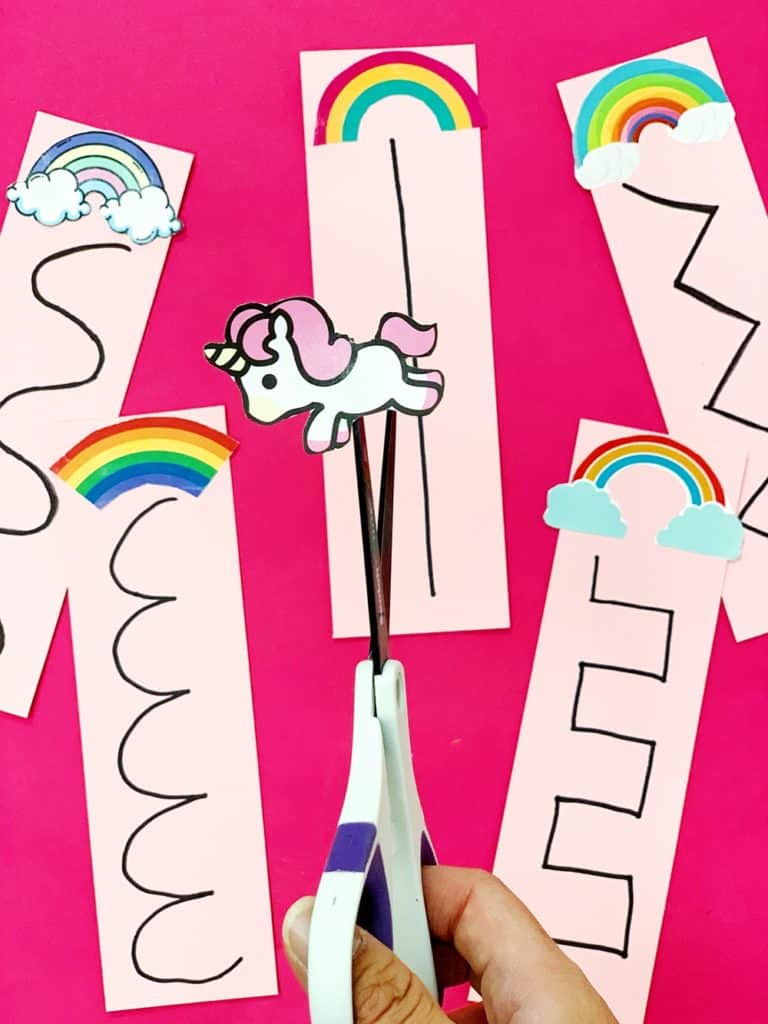 Unicorn Rainbow Scissor Cutting Activity for Kids with free template 